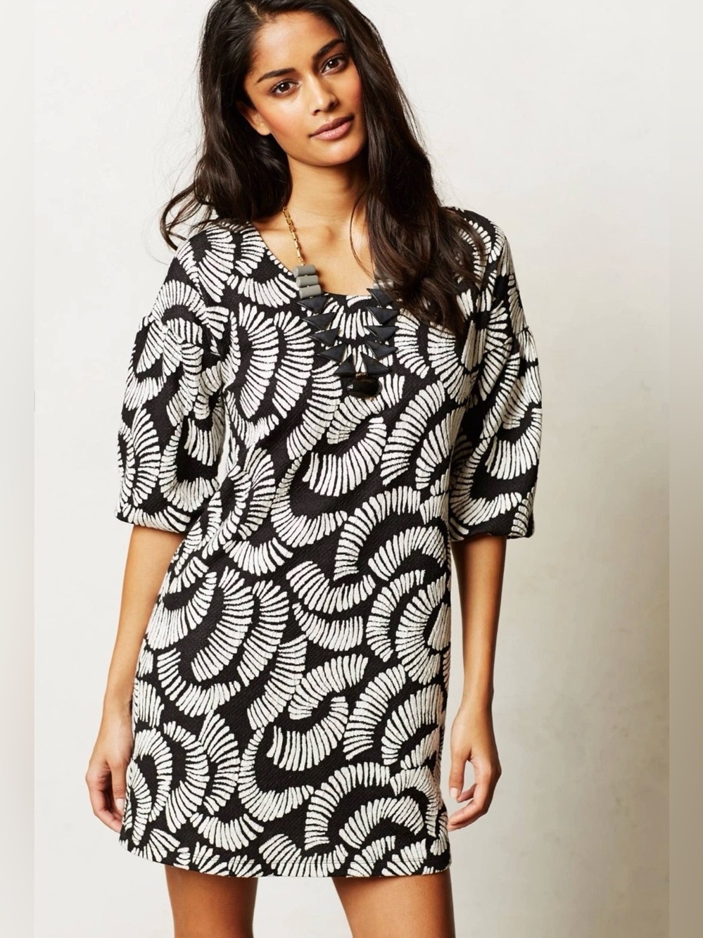 Maeve Anthropologie Windfall Mini Dress Black White Leaf Print Women's X-Small